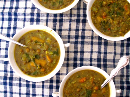 Curried 3-lentil vegetable soup