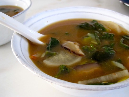 Winter miso soup with ginger and kale
