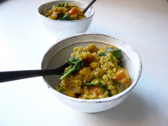 Curried sprouted quinoa pilaf