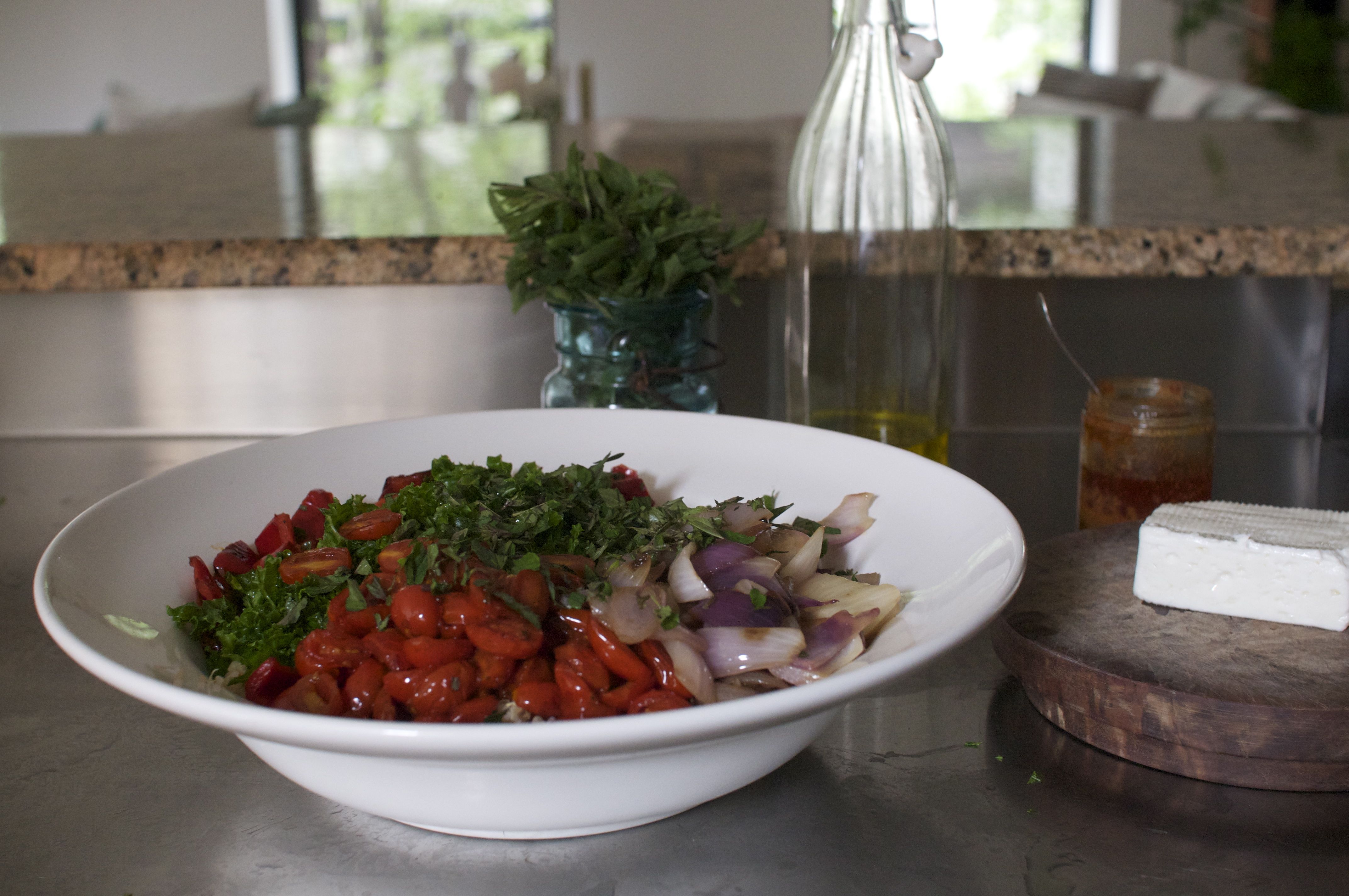 Quinoa with roasted summer vegetables and harissa marinade - Amy Chaplin