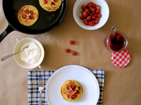 G-Free Friday with Martha Stewart-Strawberry lemon cornmeal pancakes
