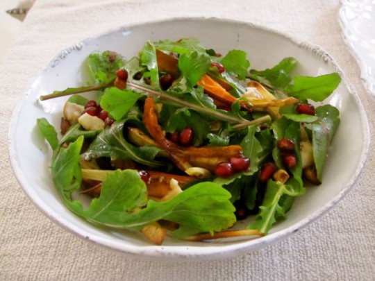 News!… and a root vegetable arugula salad with pomegranate dressing