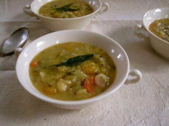 Baby Lima bean soup with butternut and sage